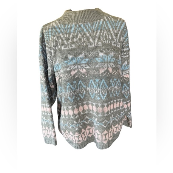 vintage 90’s snowflake pastel sweater mock neck Croquet Club tight knit ribbed - Picture 7 of 10